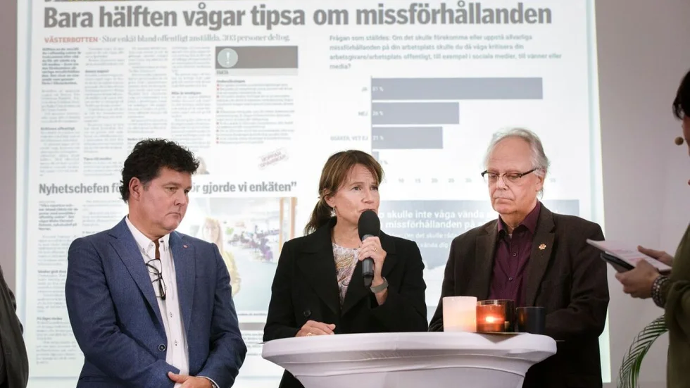I onsdags anordnades en debatt om den aktuella kampanjen #tystnaden. På bilden syns Peter Olofsson (S), regionråd Region Västerbotten, Kristina Sundin Jonsson, kommunchef i Skellefteå och Tomas Wennström (S), personalnämndens ordförande i Umeå kommun.