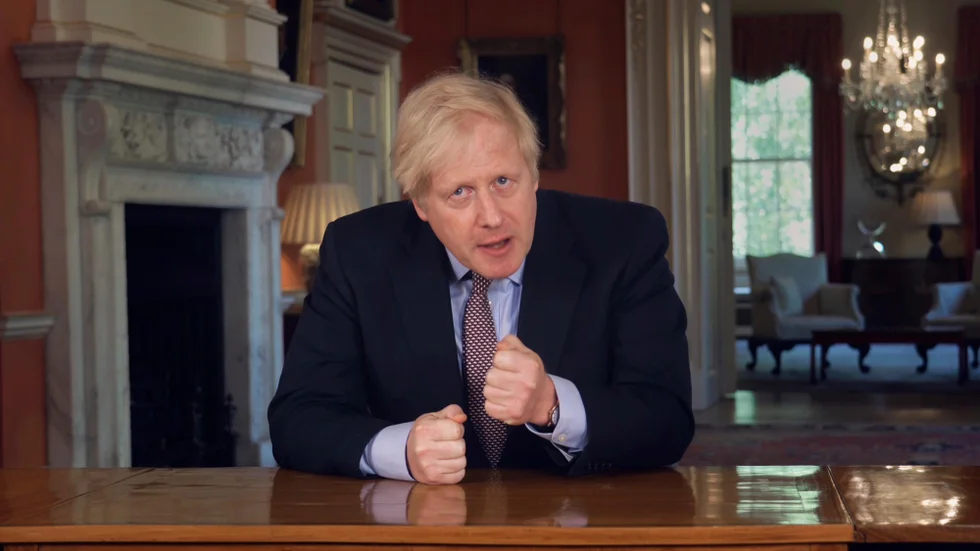 Storbritanniens premiärminister Boris Johnson under sitt tv-tal till nationen.