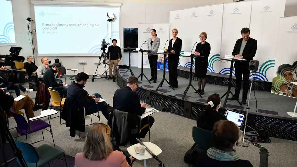 Olivia Wigzell, generaldirektör, Socialstyrelsen, Karin Tegmark Wisell, överläkare och avdelningschef, Folkhälsomyndigheten, Sofia Wallström, generaldirektör, Inspektionen för vård och omsorg och Svante Werger, särskild rådgivare på MSB.