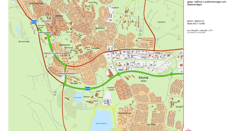 Från och med måndag 20 april leds E10-trafiken genom centrala Kiruna.