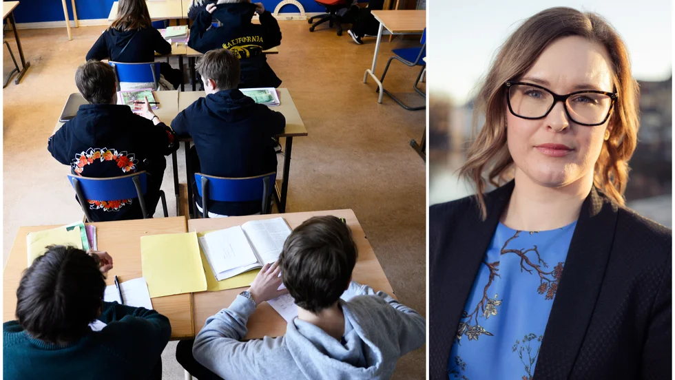 Helena Hedman Skoglund (L) presenterar utbildningsnämndens strategi för att skapa en likvärdigare skola i Uppsala.