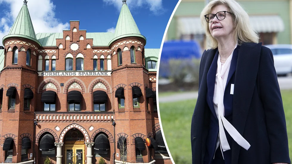 Birgitta Johansson-Hedberg, styrelseordförande i Sörmlands sparbank. Hon försvarar vd:ns lön på 5,7 miljoner kronor.