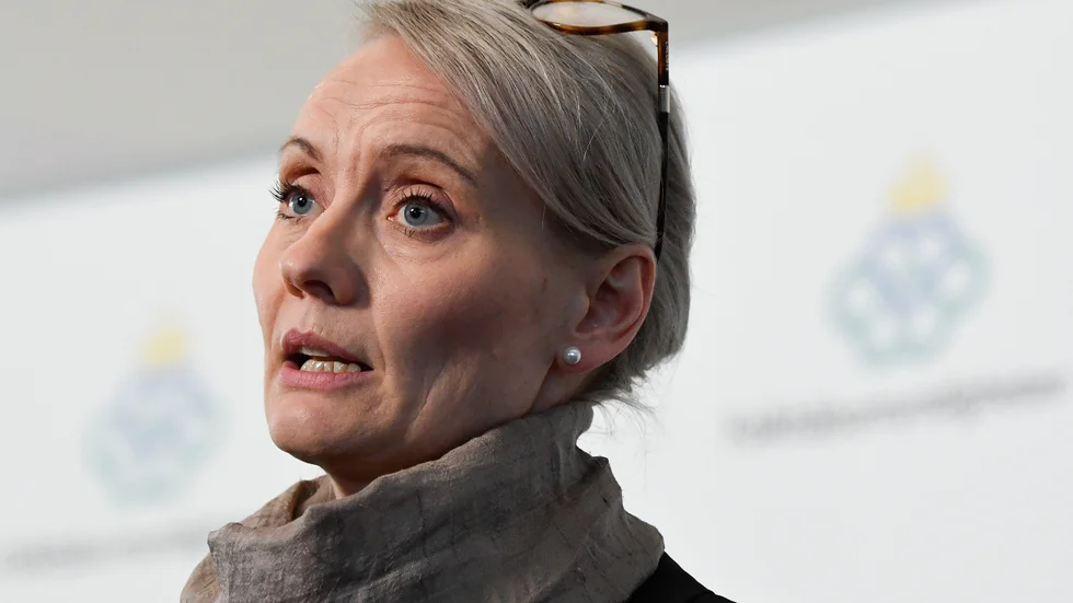Karin Tegmark Wisell, Folkhälsomyndigheten, under tisdagens myndighetsgemensamma pressträff om coronapandemin och Covid-19.