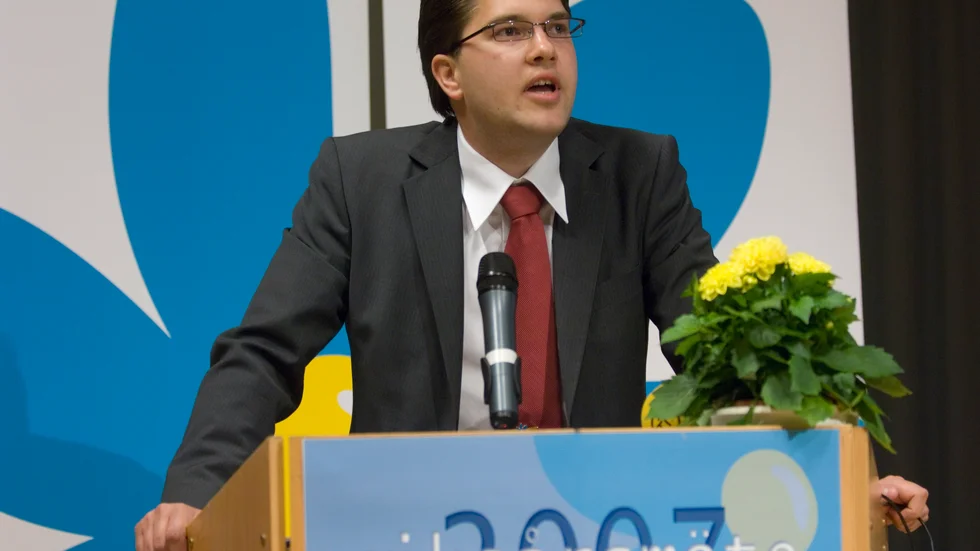 Jimmie Åkesson på Sverigedemokraternas riksårsmöte 2007 i Karlskrona. Få trodde då att SD skulle kunna bli Sveriges tredje största parti.