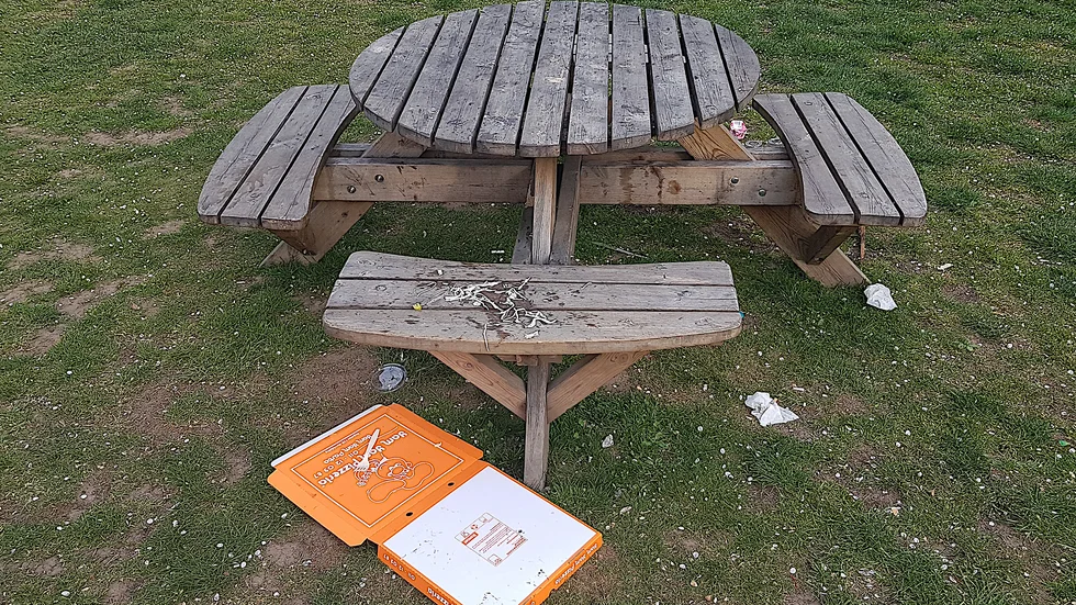 Vasaparken, strax efter klockan åtta på fredagsmorgonen. Någon hade visst glömt duka undan efter sig.