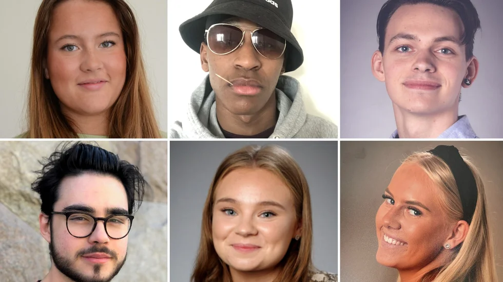 Från vänster i övre raden är Tova Sander Hällström,  Oscar Kamau och Leo Hartman. I undre raden Pascal Halabi, Wilma Hämäläinen och Amanda Åhrberg. De går alla i trean på gymnasiet och berättar vad de tycker om årets studentfirande.  