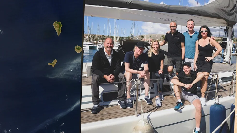 Besättningen på "Över Atlanten". Förrutom Klas Eriksson är det Frida Hansdotter, tv-kocken Tareq Taylor, fotbollslegendaren Henrik ”Henke” Larsson, programledaren Sofia Wistam och artisten Tommy Nilsson.