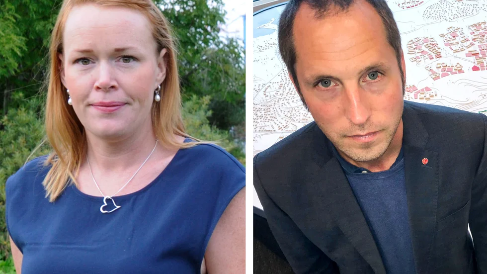 Therez Almerfors (M) och Erik Pelling (S) har olika åsikter om stadsdelsindelningen.