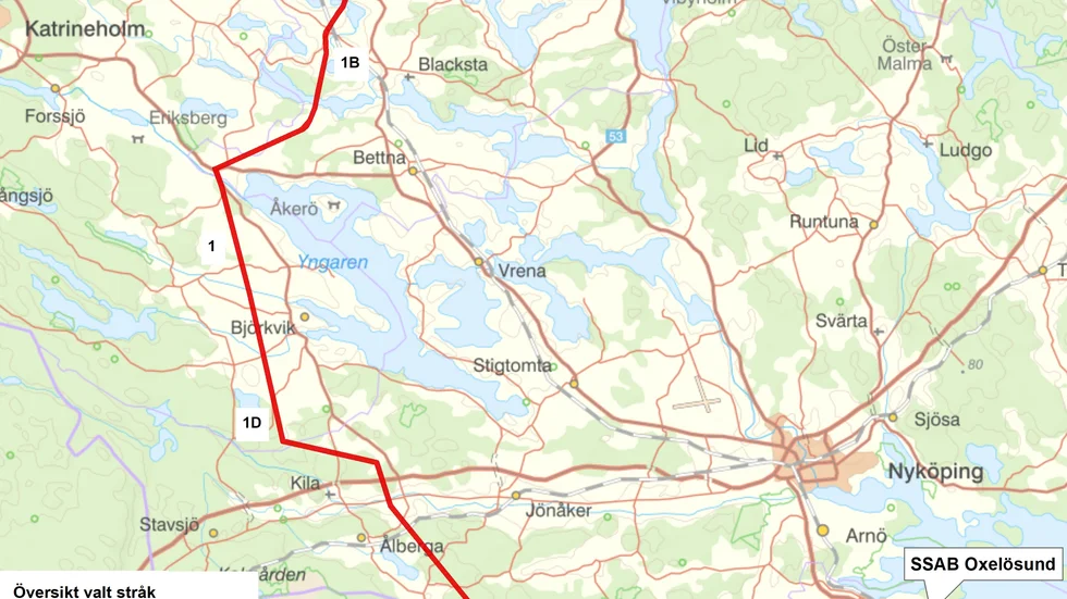 Vattenfall har valt ut ett stråk mellan Hedenlunda och SSAB i Oxelösund, där kraftledningen ska gå. Nu blir det mer och mer klart var det är tänkt att den ska dras.