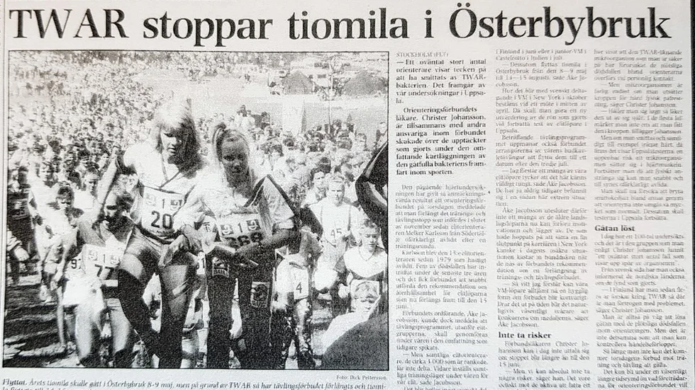UNT på våren 1993. Dödsfallen inom orienteringen stoppade Tiomila, som skulle ha avgjorts i Österbybruk. Tävlingen flyttades fram till augusti.