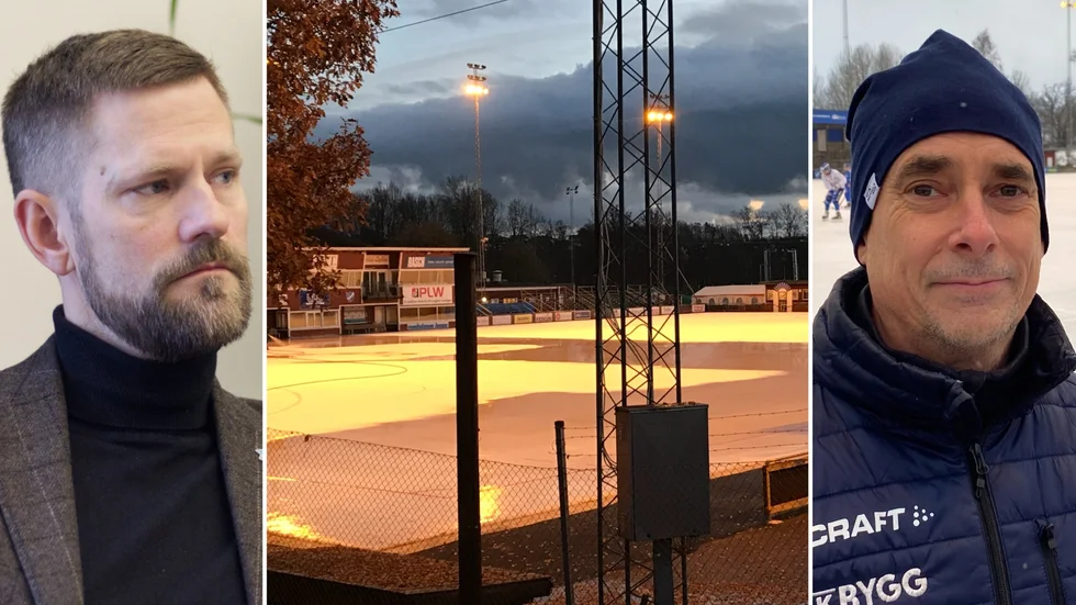 Bandyhall? På onsdagen hade IFK Motalas bandyledning, här ordföranden Patrik Carlsson, och Motalas kommunledning, här Moderaternas kommunalråd Mark Henriksson, möte om hallfrågan. Men något besked gav inte kommunledningen, mer än att det inte är aktuellt att bygga på befintlig plats.
