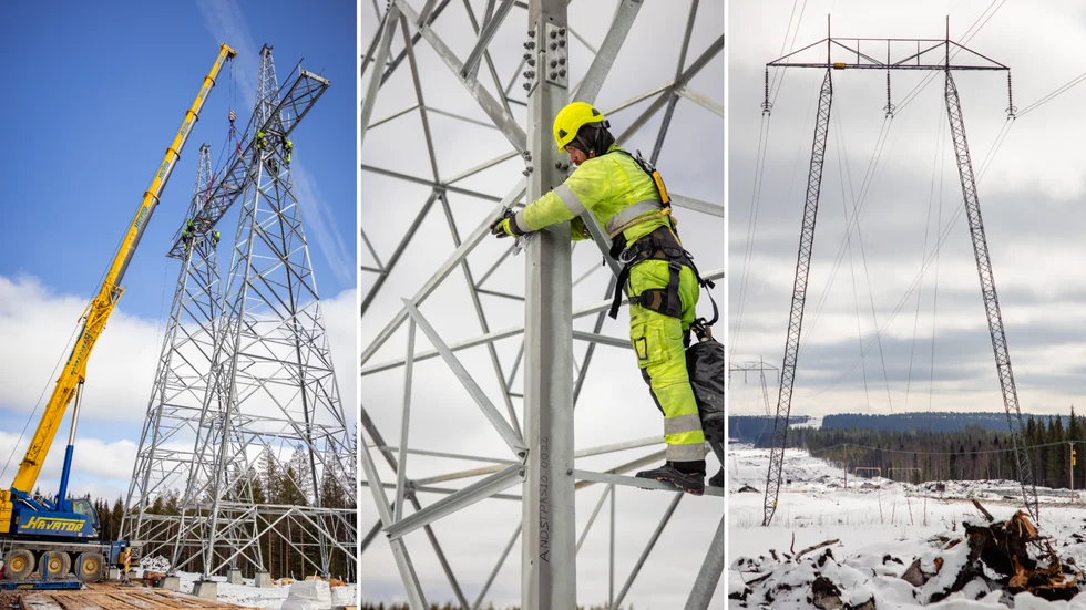 Början på ett stort arbete. Den första stolpen lyftes på plats till jätteledningen Aurora Line.
