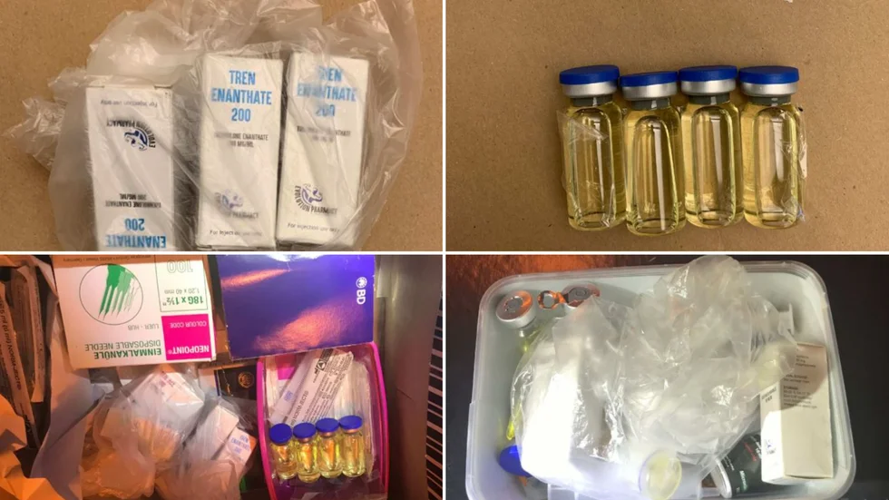 I mannens bostad hittade polisen bland annat kanyler, sprutor och 37  ampuller med anabola steroider. Bilden visar endast en del av det som togs i beslag.