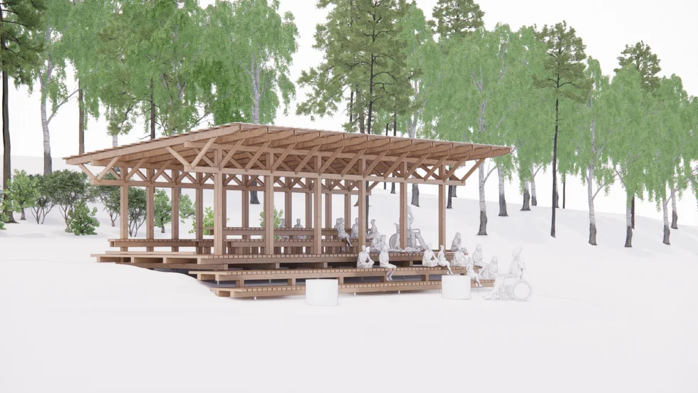 En skiss på hur naturklassrummet skulle se ut. Utförd av Cecilia Jarlöv från White Arkitekter.