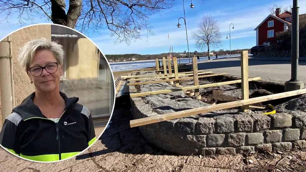 Marie Ollman förklarar för tidningen varför det pågår ett trädgårdsarbete på Lurudden.