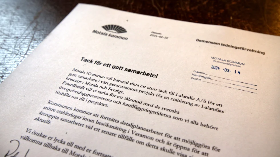 Kommunens tackbrev till Lalandia.