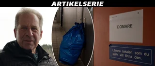 Barnens idrottsutrustning släpas bland damm och råttfällor