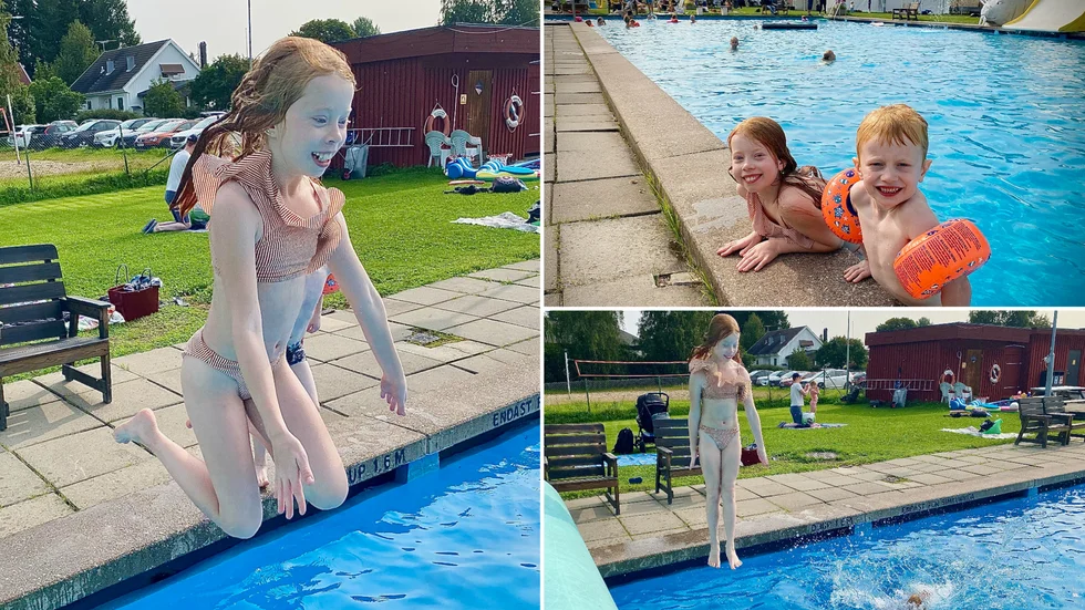 Ett halvsekel värt att stå i givakt för! Syskonen Alice och Axmar Markstedt deltog i söndagens firande av Kågebadets 50 första år. ”Vi badar så länge vi får för mamma”, var Alice besked hur länge hon ville stanna i den varma bassängen.