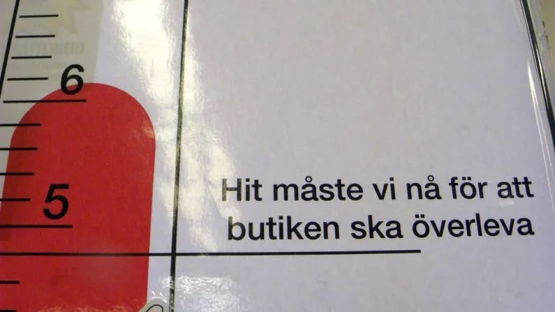 Termometern hos Handlarn i Totebo mäter köpviljan hos hushållen.