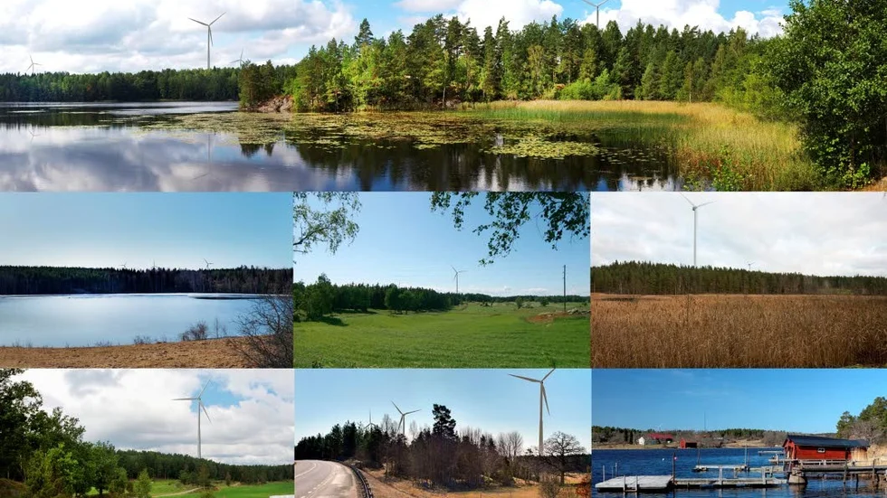 1. Vid sjön Ljusgöl öster om E 22. Fotomontage:  Lebo vindpark. 2. Botorp söder om vindparken: Fotomontage: Lebo vindpark. 3.  Björkhult, vy mot väster. Fotomontage: Lervik vindpark. 4. Ärtholmen. Fotomontage: Lervik vindpark. 5. Vid Glabo intill E22. Fotomontage: Lervik vindpark. 6. Bofall, söderut mot vindparken. Fotomontage: Lervik vindpark. 7. Vy från Blankaviken. Fotomontage: Lebo vindpark.