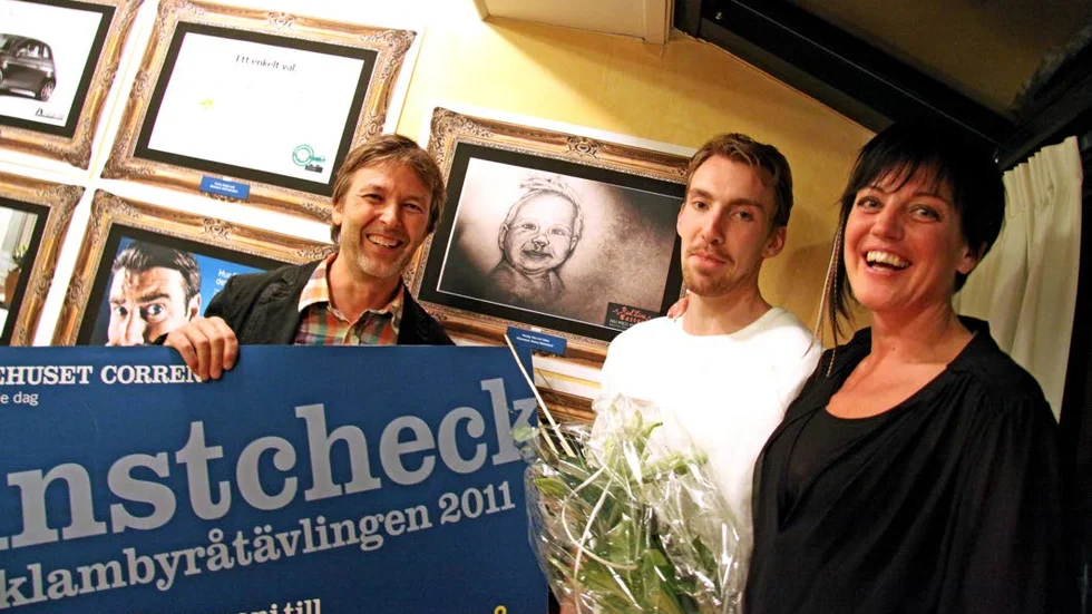 Bernie Kalle, Tomas Nilsson och Anna Sjövall Hallin representerar delar av Markus reklambyrå.