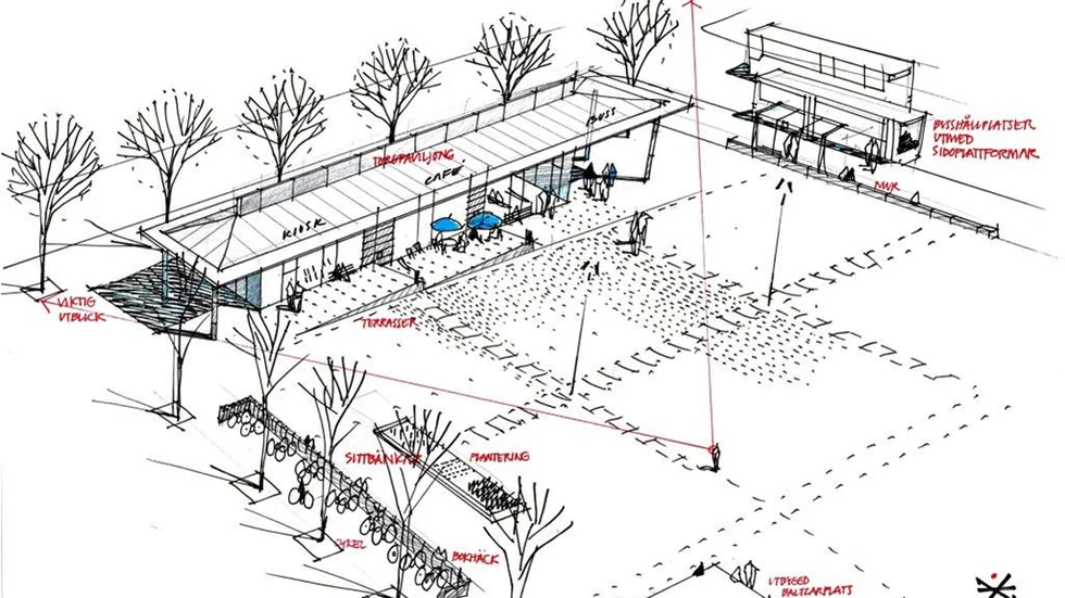 Arkitektbyrån Swecos skiss för det framtida Stora torget i Motala