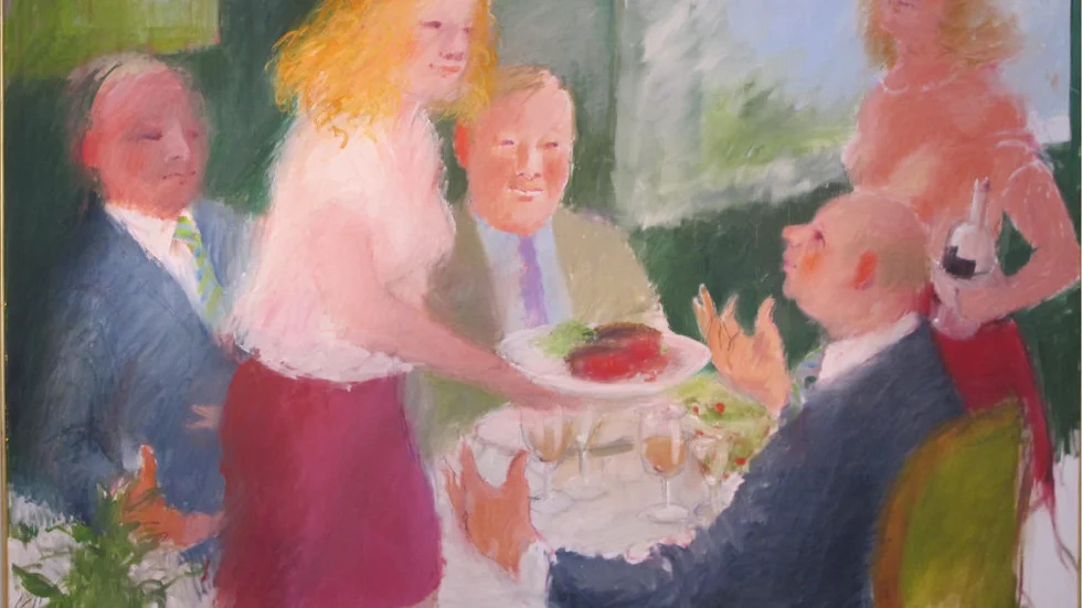 Herrlunch, el. köttslig lust  olja på duk