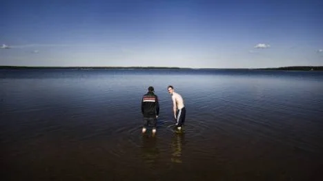 Ett morgondopp efter vaknatten, Fredrik Vikström och Sven Sandberg, på Gültzauudden.