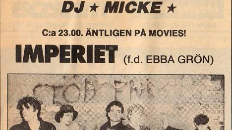 Premiärannonsen till vänster är från januari 1981. Imperiet och många andra då populära grupper spelade under årens lopp på "Norrbottens största ungdomsdisco" Movie´s.
