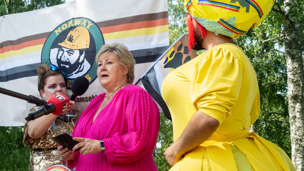 Statsminister Erna Solberg (H) deltog i lördagens pride i Ekeberg i Oslo.