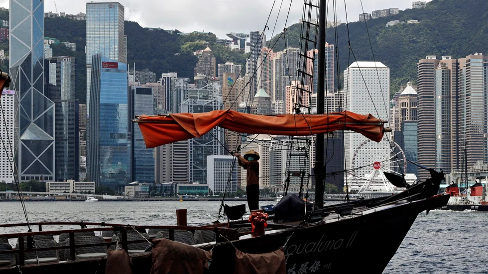 Spänt i Hongkong. Bild från Victoria Harbour i förra veckan.