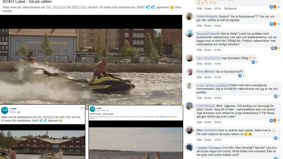 När Luleå kommuns kommunikationsavdelning publicerade en film om vattenskoterkörning i centrala Luleå reagerade deras följare kraftigt. Debatten om vattenskotrarna har exploderat denna sommar och flera olyckor har skett den sista tiden.