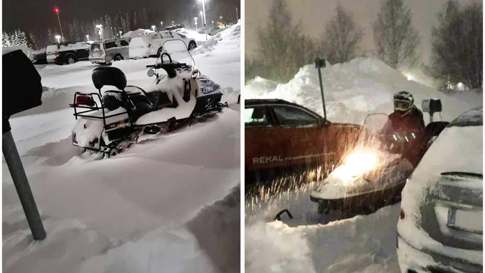 När stora mängder snö var på ingång tog Stina Aittamaa det säkra före det osäkra och körde skoter till jobbet, där hon vårdar covidsjuka patienter på Sunderby sjukhus.