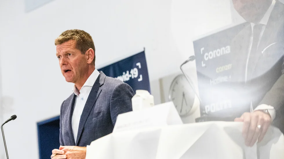 Søren Brostrøm vid danska Sundhedsstyrelsen vid en presskonferens tidigare i veckan.