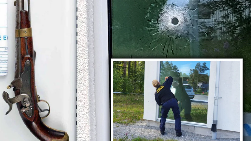 Blykulan trängde in i fastigheten. Den genomborrade ett kraftigt treglasfönster samt en tjock gardin.
