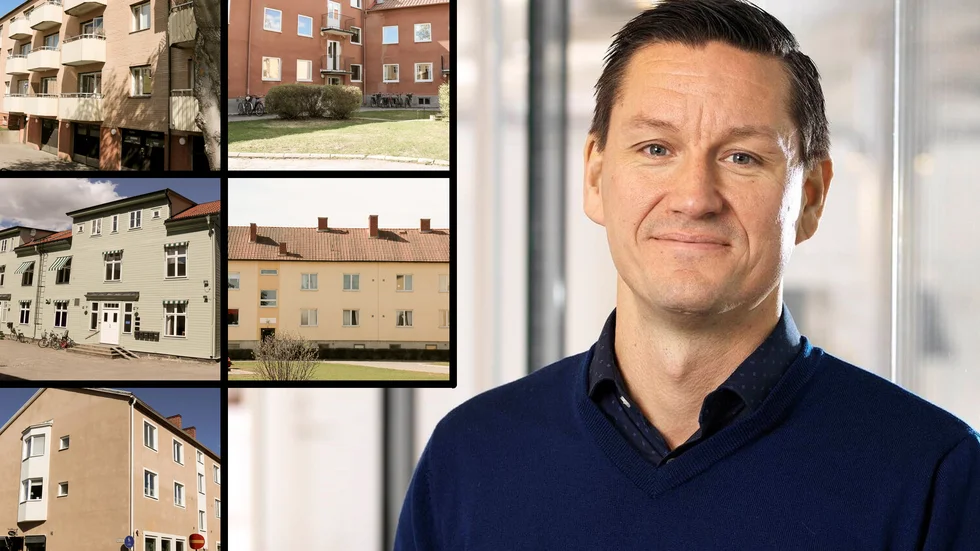 "Vi ser fram emot att ta hand om våra nya hyresgäster och ge dem den bästa servicen", säger Fredrik Årman, transaktionschef för Heimstaden Sverige. På bild de fem fastigheter som Heimstaden har köpt av Stadsvillan.