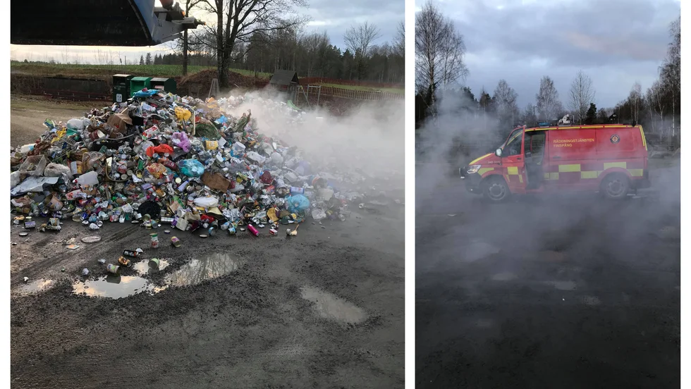 Lastbilen lastad med metallåtervinning började brinna på måndagseftermiddagen.