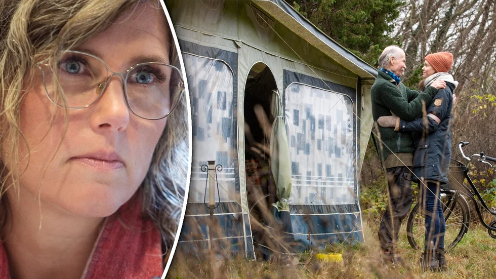Eric Swanström har haft sin husvagn uppställd på Galgberget sedan 2009 och det tillfälliga bygglovet har förlängts flera gånger. Men nu blev det nej. Till vänster: Eva Ahlin (C).
