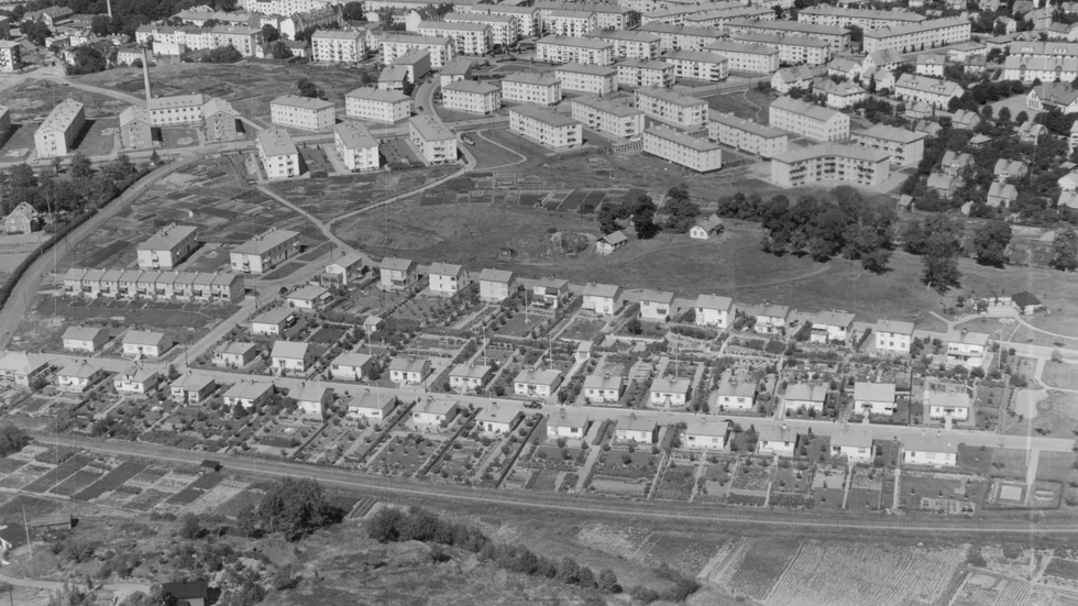 Flygfoto över västra delen av Klingsberg. 