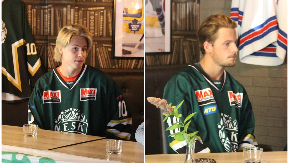 Till vänster sitter Gustav Lindberg och till höger sitter Wilmer Lindblad.
