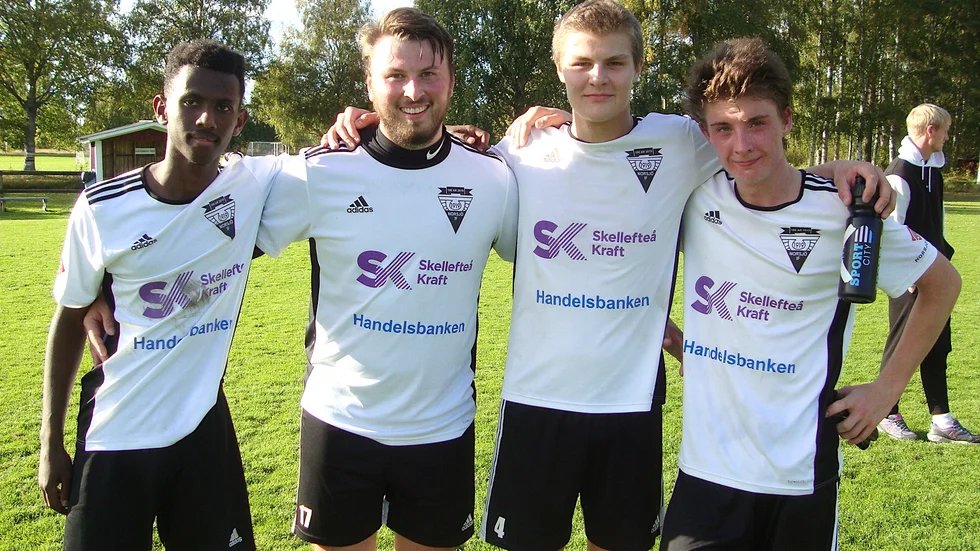 Fetihi Feshazian, Kevin Hansson, Emil Karlsson och tremålskytten Anton Larsson efter Norsjös 6–3-seger.