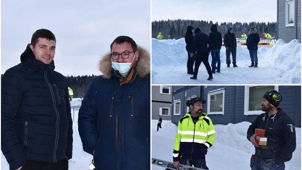 Edvinas Digrys och Alexsej Bespalenkov till vänster är smittade av covid-19. Roland Carvalho och Rickard Wladyczek jobbar på Skelleftebygg.