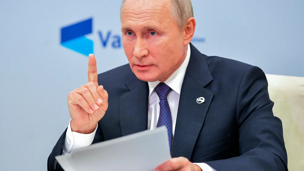 Rysslands president Vladimir Putinunder en videokonferens på torsdagen.