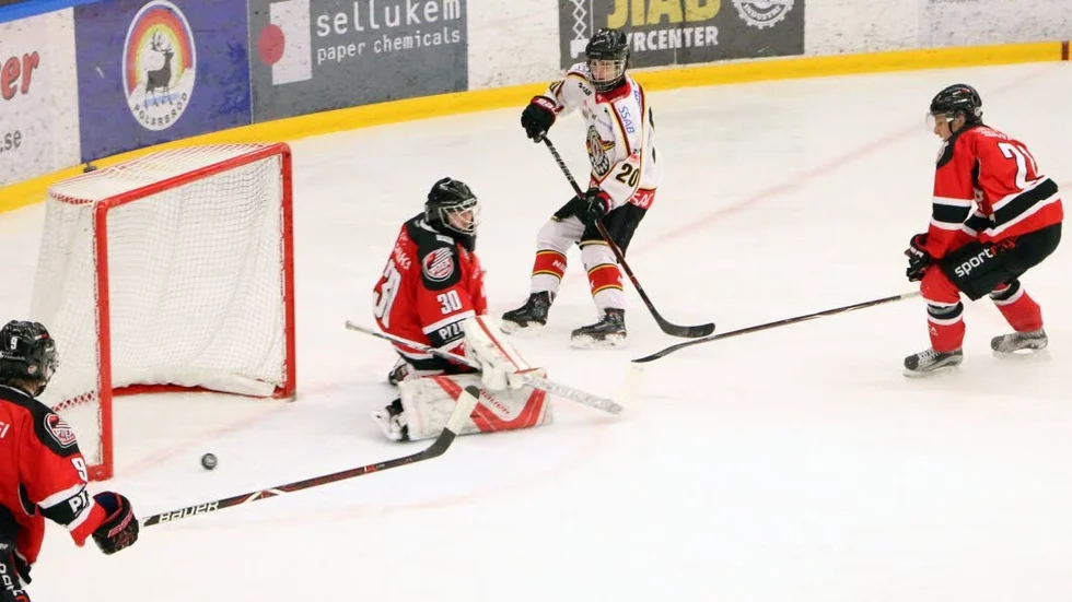 MÅL. Pucken sätts av Nils Tomasson för Luleå Hockey.