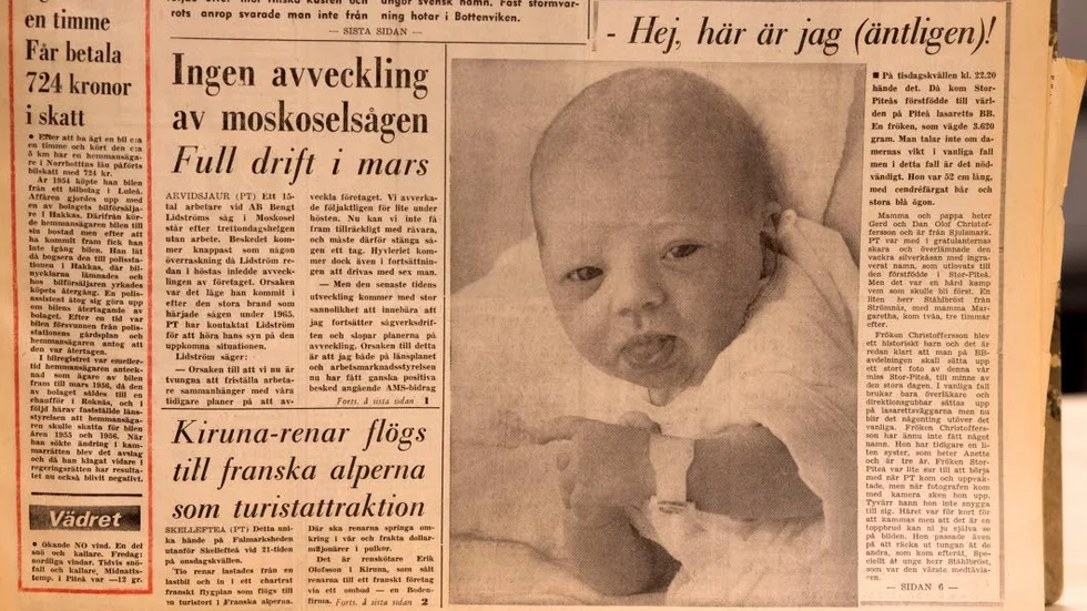 Tittut! Lilla fröken Christofferson säger hej till PT-läsarna på tidningens förstasidan den 5 januari 1967.