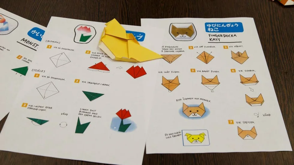 INSTRUKTIONER. I konsten att vika papper, Origami, så är det bara fantasin som sätter stopp för vad som kan skapas. Men nog är tydliga instruktioner uppskattade om man är nybörjare - som de flesta av barnen på Origami-dagen var.