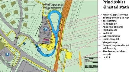 Skissen visar hur det kommer att se ut när pendeltågsstationen i Kimstad är färdigbyggd.