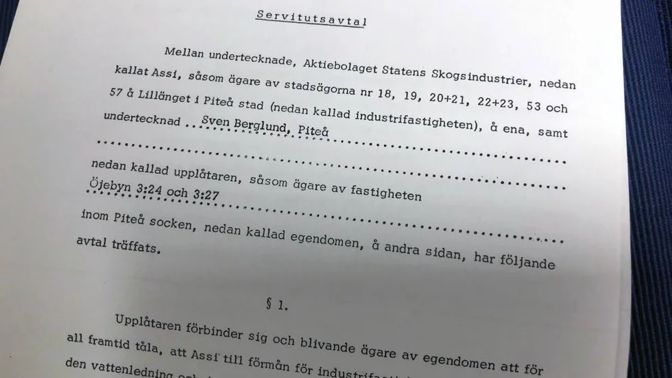 Servitutsavtalet mellan Assi och Sven Berglund. Det skrevs 19 november 1964.