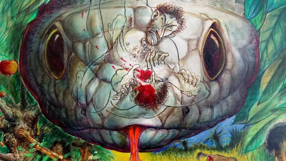 Detalj från diptyken Big Bang av Ulf Rahmberg.