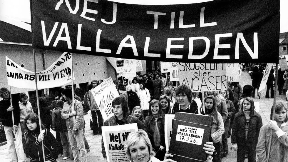 En av många demonstrationer på 70-talet mot den planerade trafikleden Vallaleden.